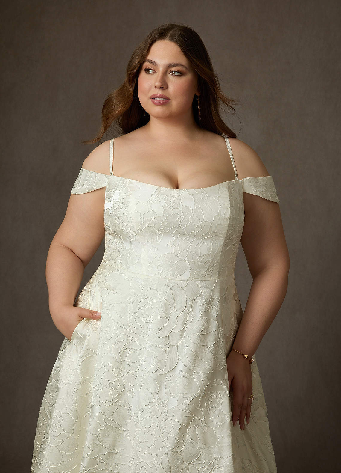 elyessen Amaya Diamond White Ball-Gown Strapless Floral Jacquard Dress