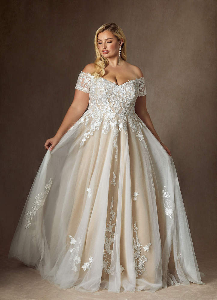 elyessen  Diamond White Ball-Gown Off the Shoulder Tulle Dress