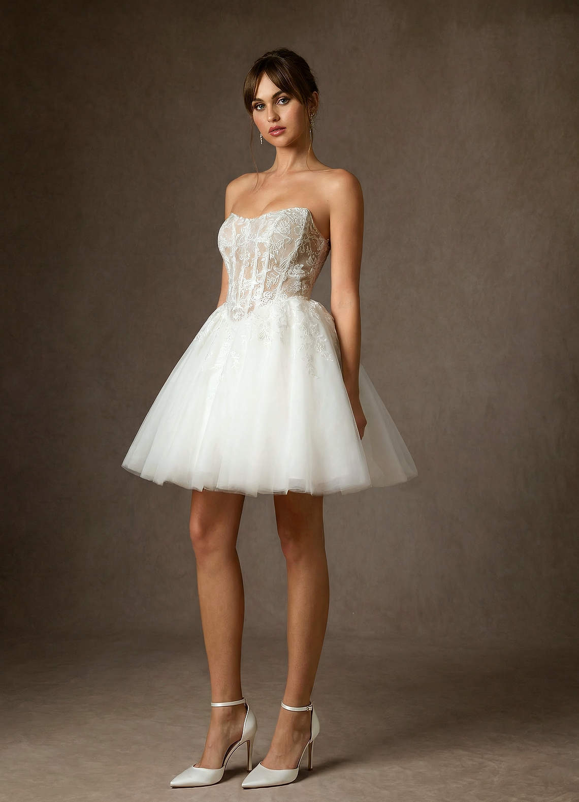 elyessen Anaiza Diamond White Ball-Gown Strapless Lace Dress