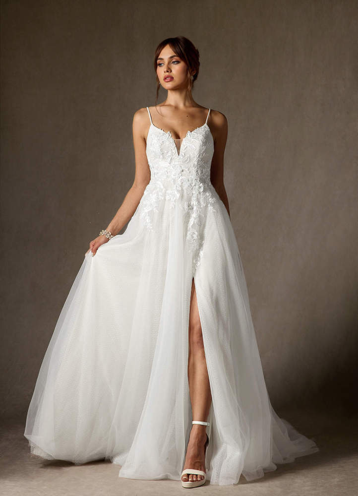 elyessen Nikita Diamond White A-Line Sequins Tulle Dress