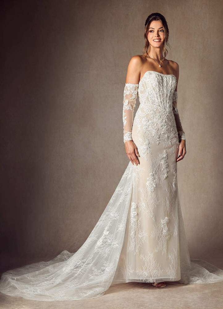 elyessen  Diamond White Mermaid Strapless Lace Dress
