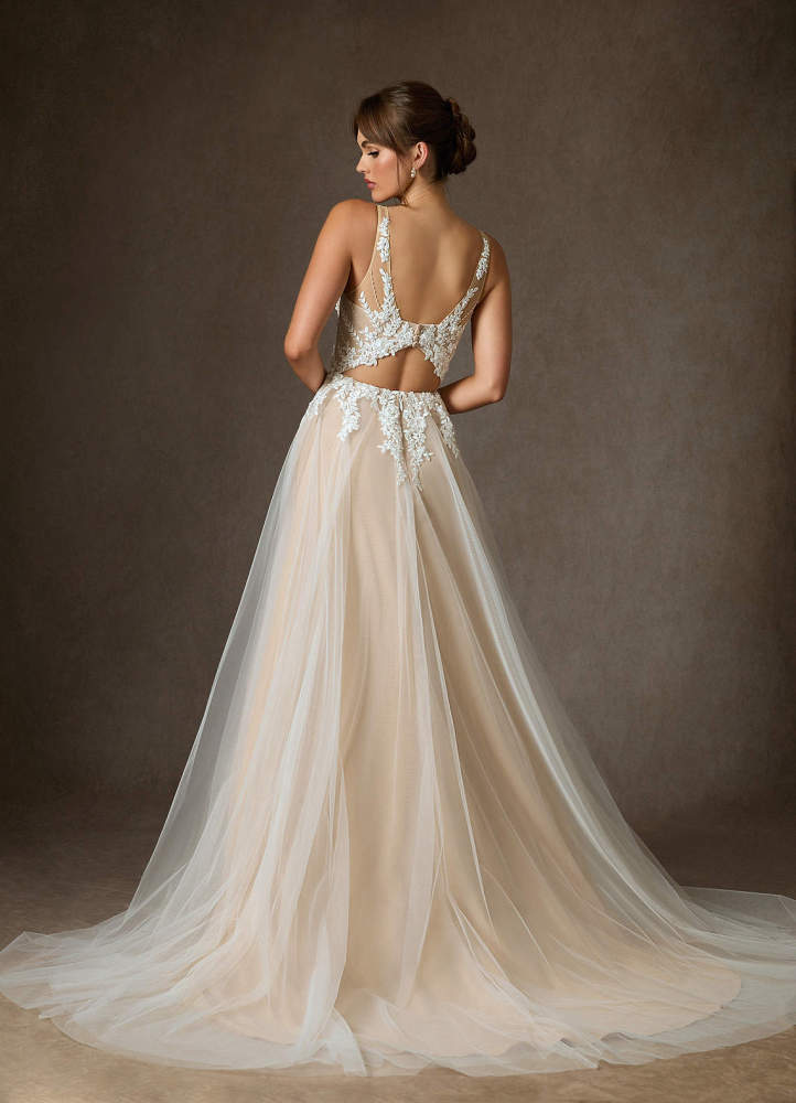 elyessen Goddess Two-Piece Diamond White A-Line V-Neck Sequins Tulle Dress