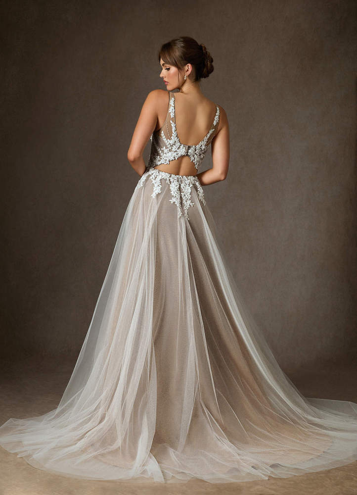 elyessen Goddess Two-Piece Diamond White A-Line V-Neck Sequins Tulle Dress