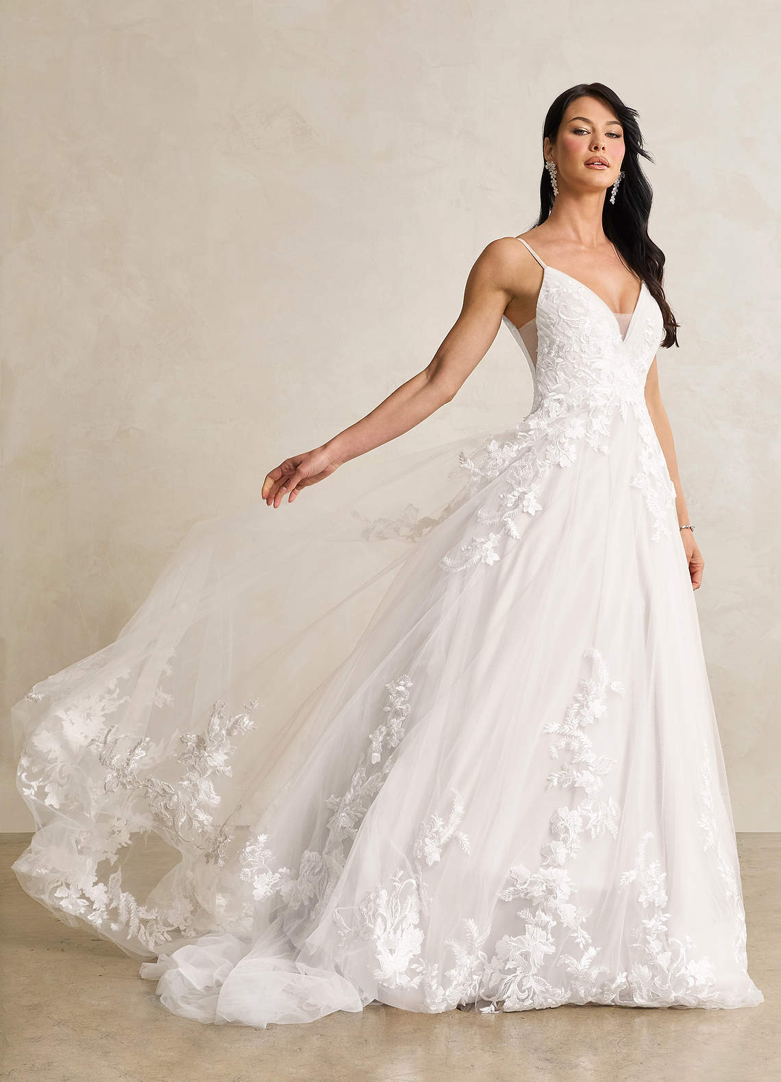 elyessen Rhodes Diamond White A-Line V-Neck Sequins Tulle Dress