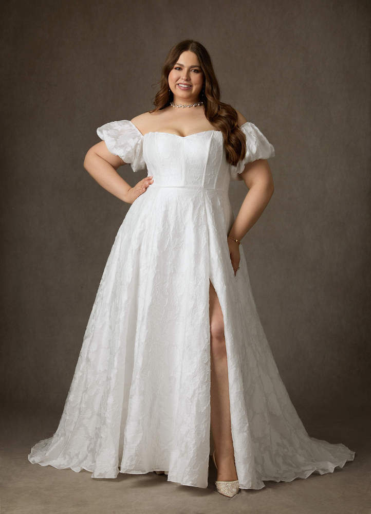 elyessen Diamond White Ball-Gown Sweetheart Neckline Floral Burnout Jacquard Dress