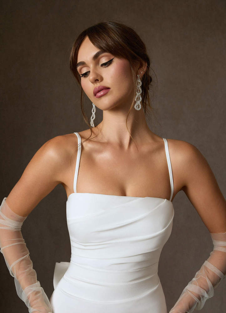 elyessen Colette Diamond White Fit and Flare Strapless Crepe Back Satin Dress