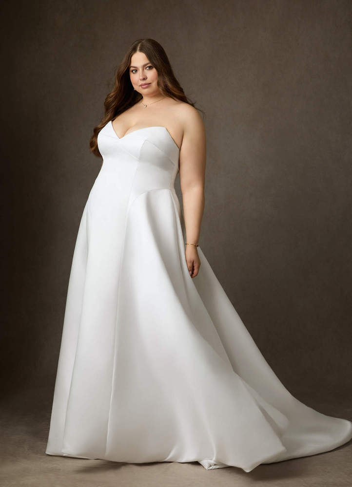 elyessen Junessa Diamond White A-Line Strapless Satin Dress