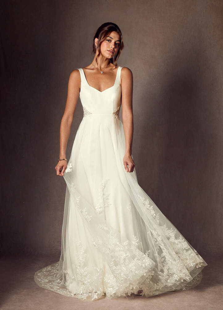 elyessen Diamond White A-Line Sequins Crepe Back Satin Dress