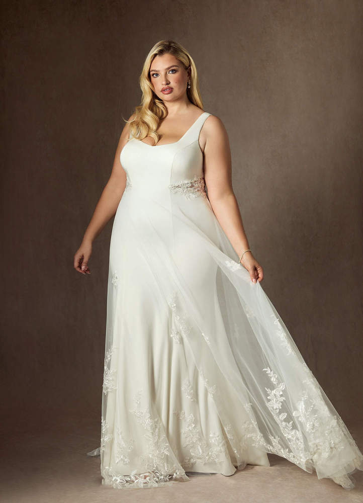 elyessen Diamond White A-Line Sequins Crepe Back Satin Dress