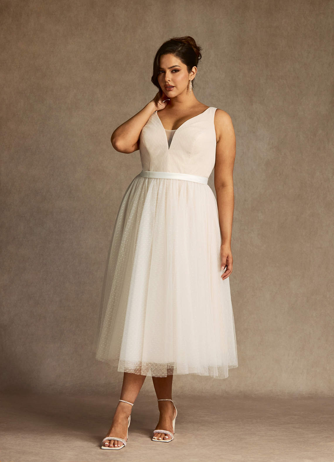 elyessen Diamond White A-Line Bow Tulle Dress