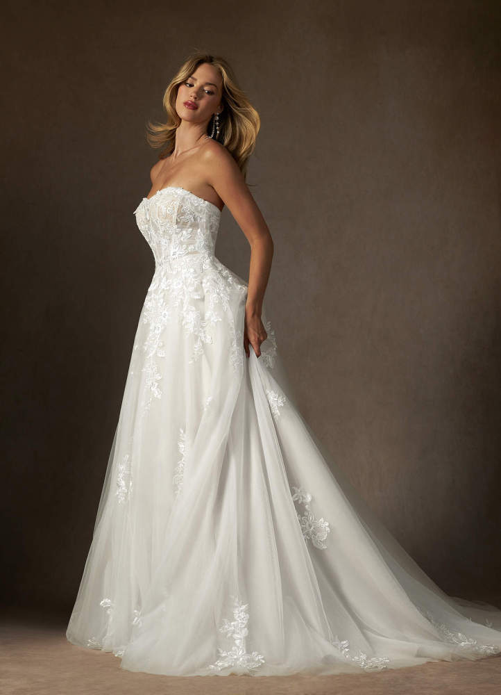 elyessen Keri Diamond White Ball-Gown Strapless Lace Dress