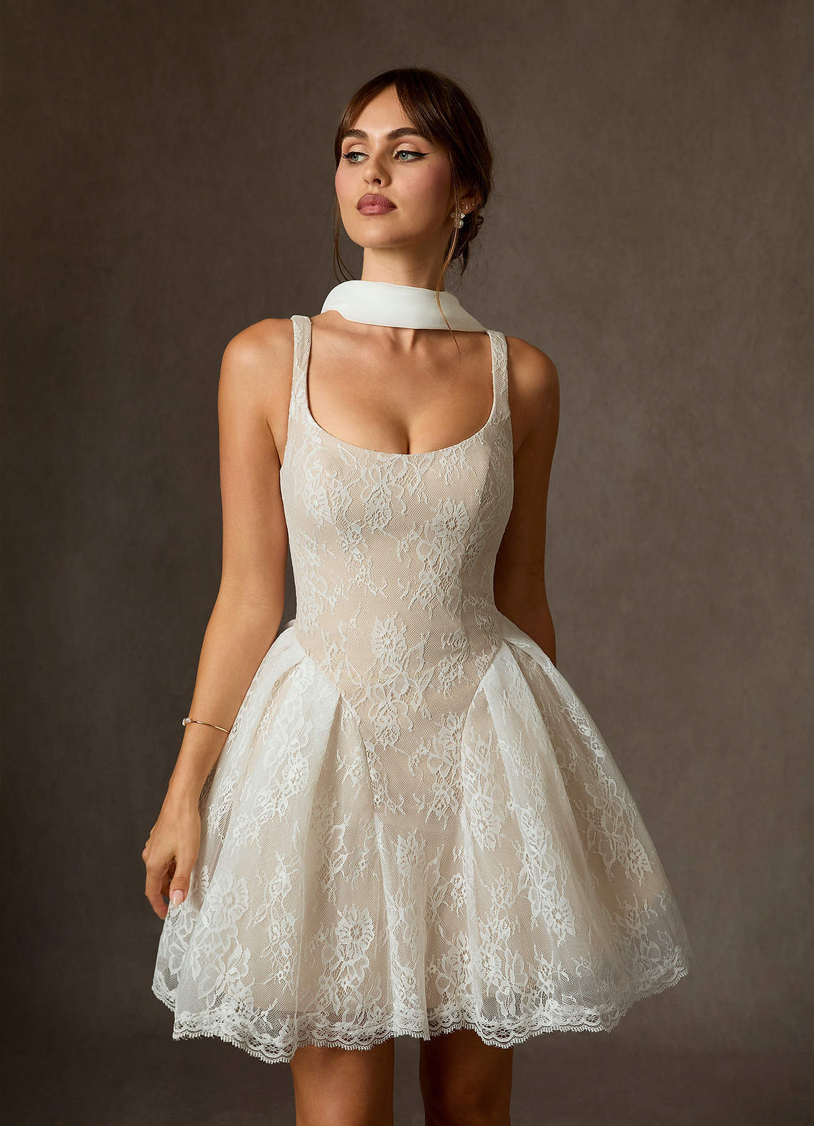 elyessen Dawn Two-Piece Diamond White A-Line Lace Dress