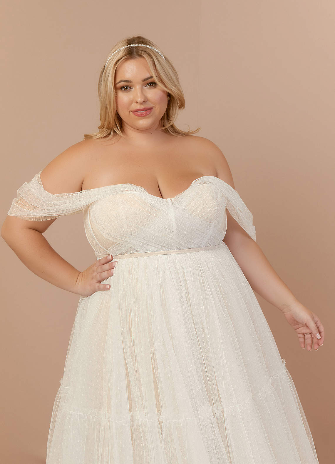 elyessen Vienna Diamond White Champagne A-Line Off-The-Shouler Tulle Dress