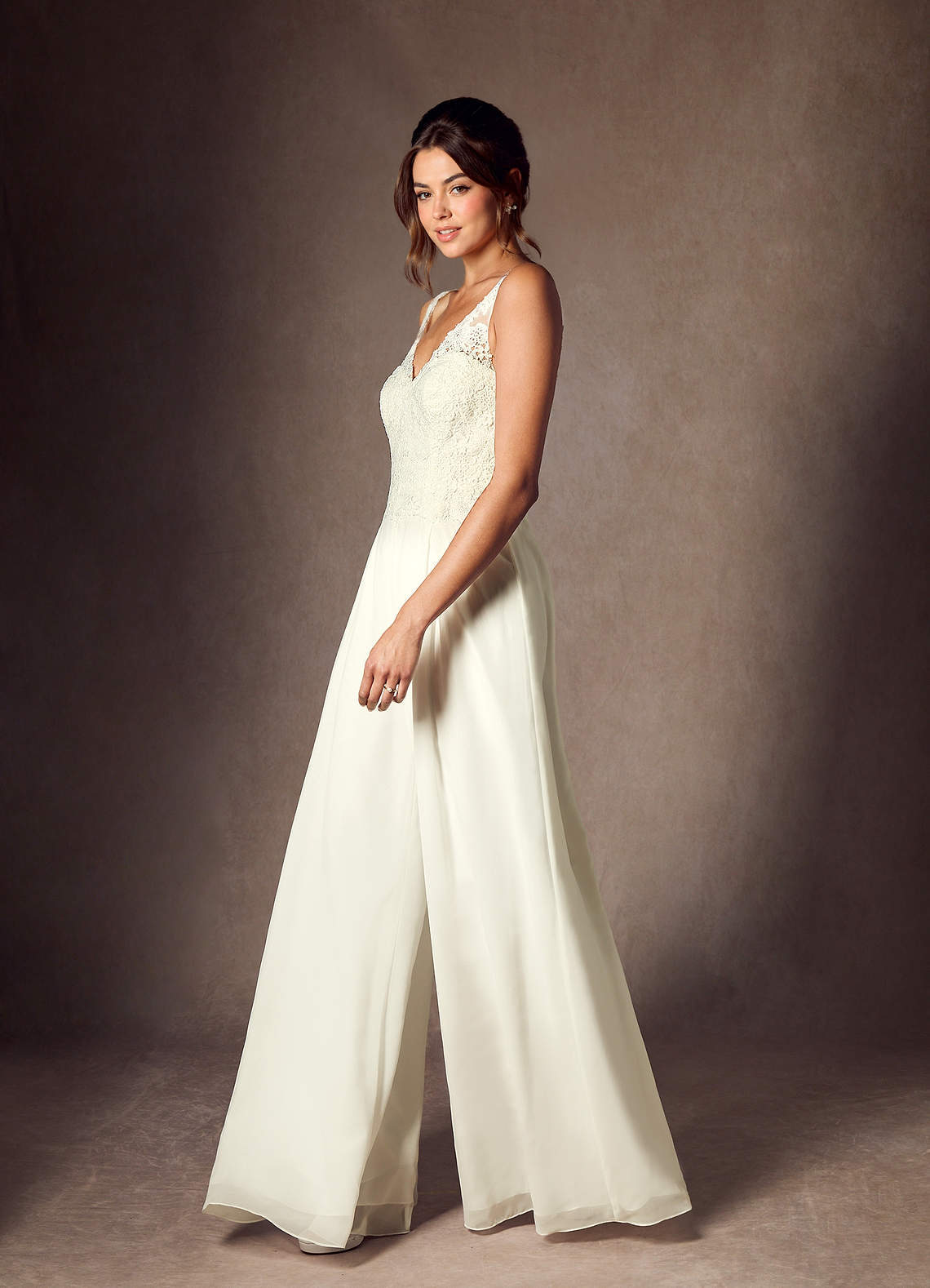 elyessen Florine Diamond White Pant Styles V-Neck Lace Chiffon Dress
