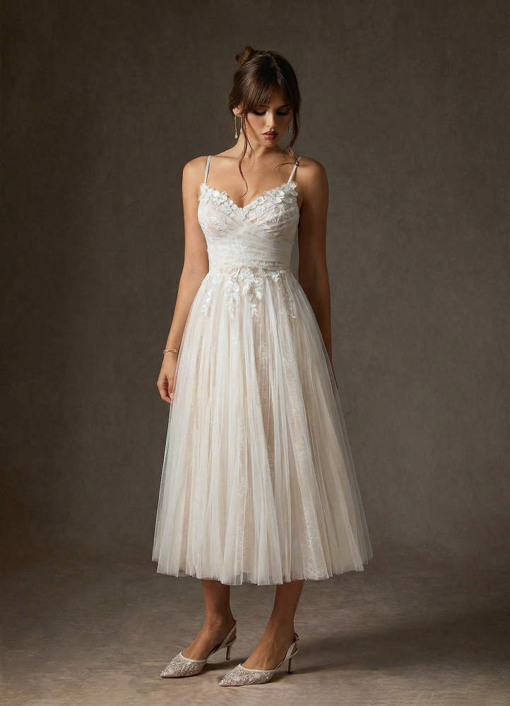elyessen  Diamond White Champagne A-Line Tulle Dress