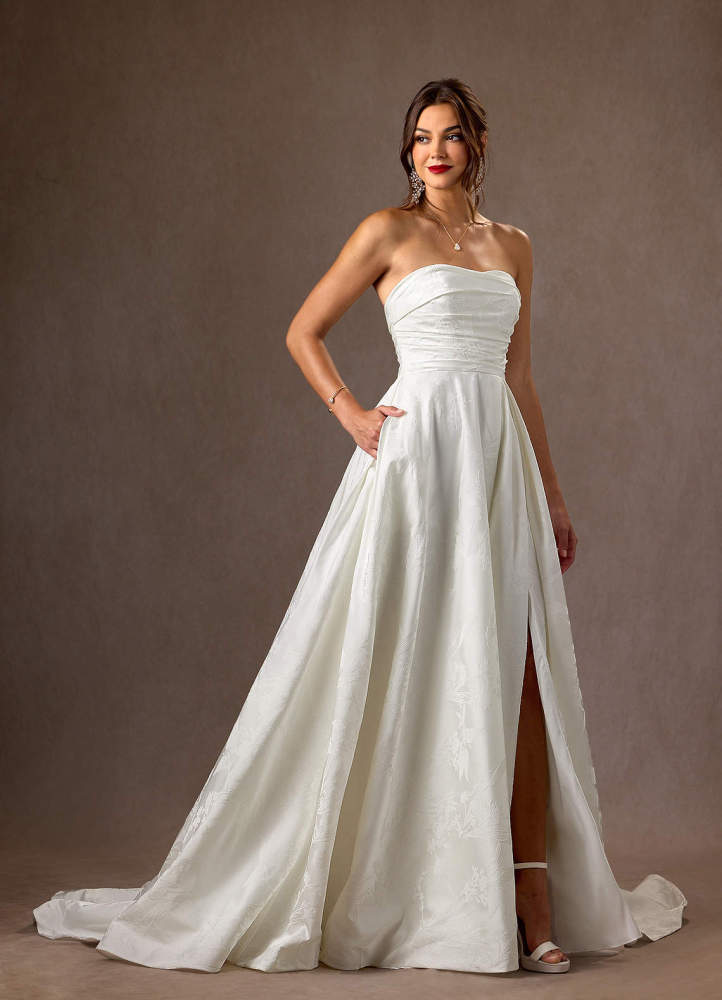 elyessen Daliah Diamond White A-Line Strapless Floral Jacquard Dress