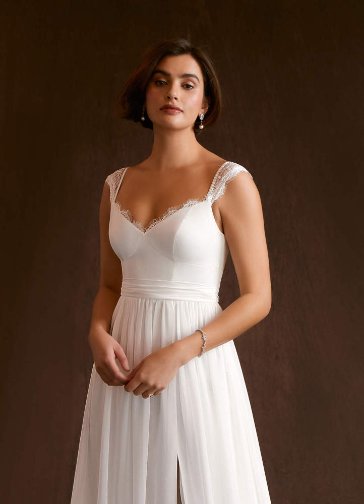 elyessen Aubriella Diamond White A-Line Lace Chiffon Dress