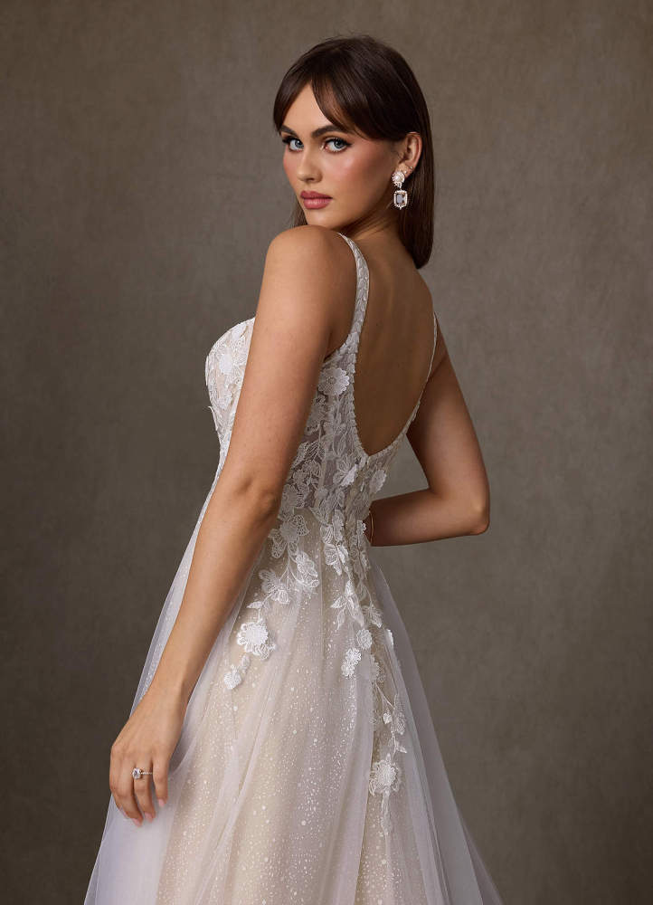 elyessen  Diamond White A-Line Scoop Tulle Dress