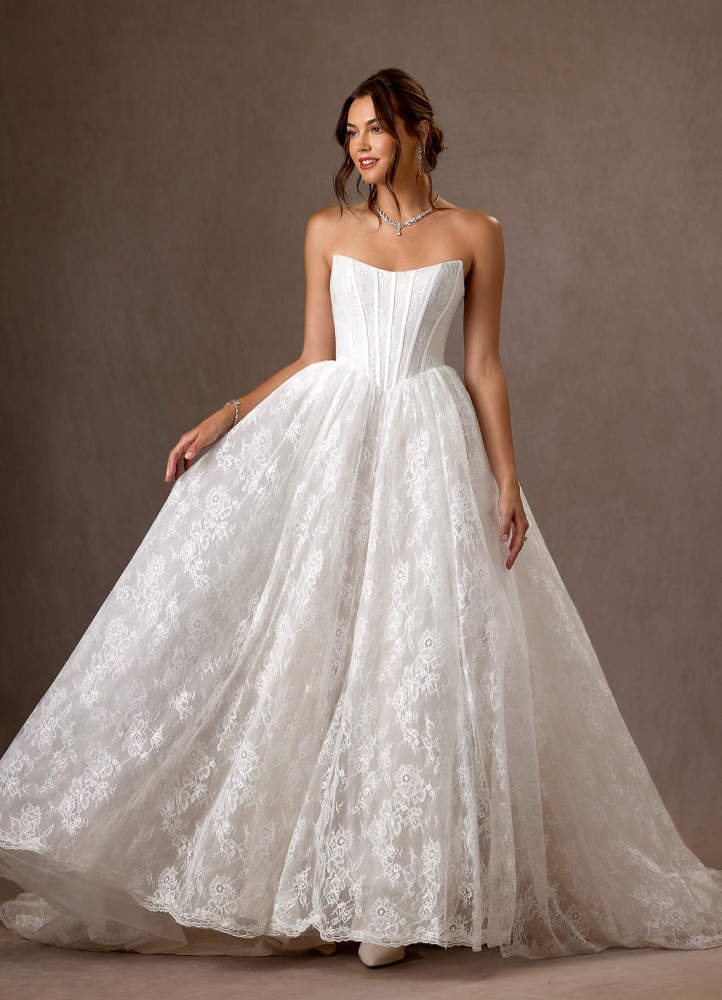 elyessen Demetria Diamond White Ball-Gown Strapless Lace Dress