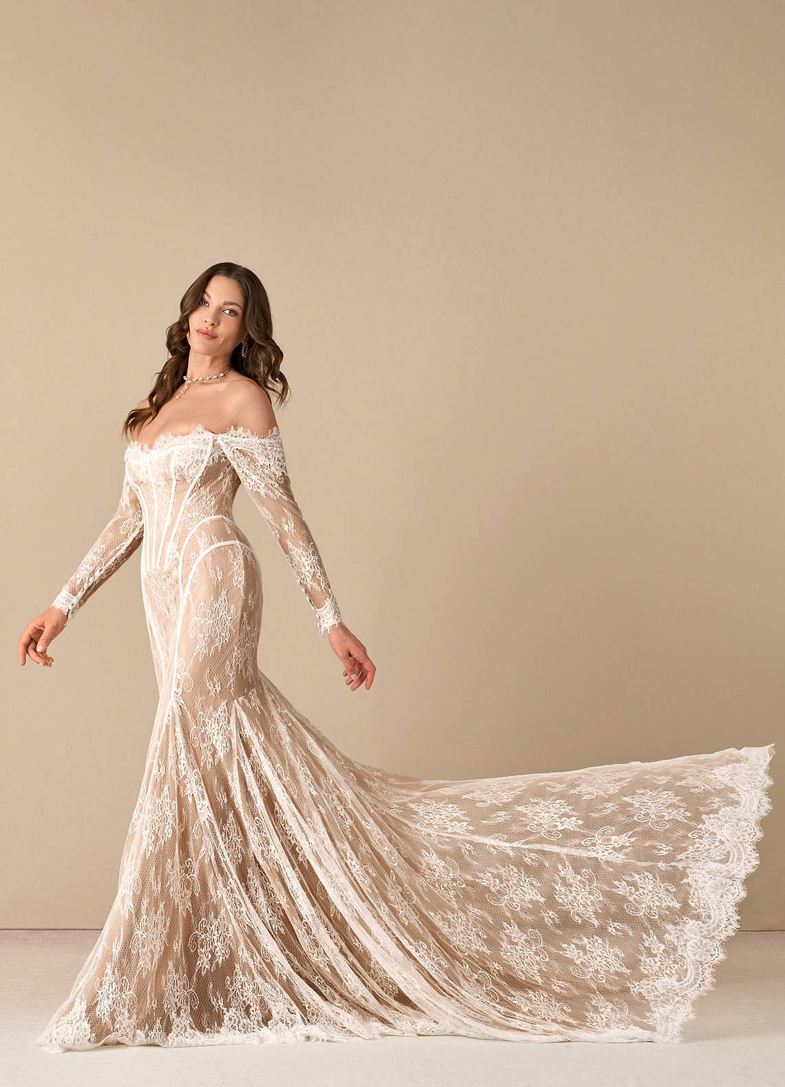 elyessen  Diamond White Mermaid Off the Shoulder Tulle Dress