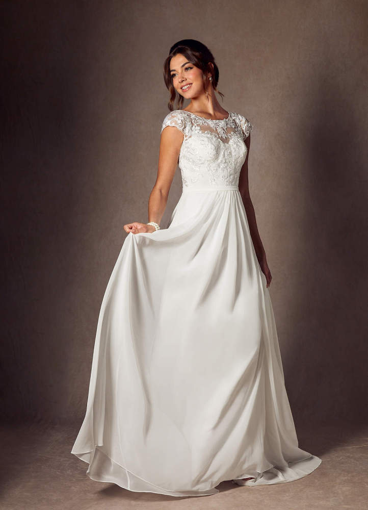 elyessen Brynslee Diamond White A-Line Scoop Sequins Chiffon Dress