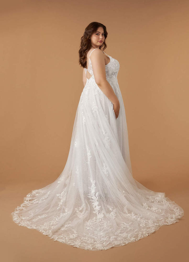 elyessen Arabelle Diamond White A-Line V-Neck Lace Tulle Dress