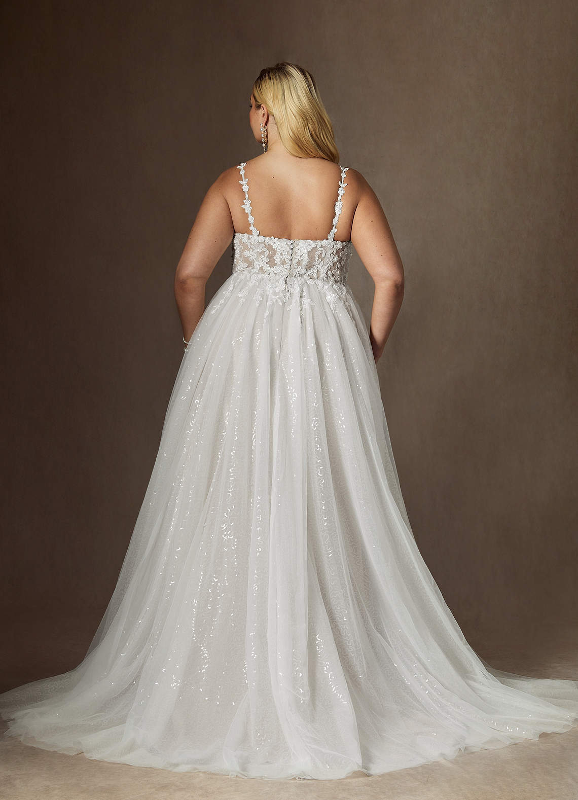 elyessen Florian Diamond White Champagne A-Line V-Neck Sequins Tulle Dress