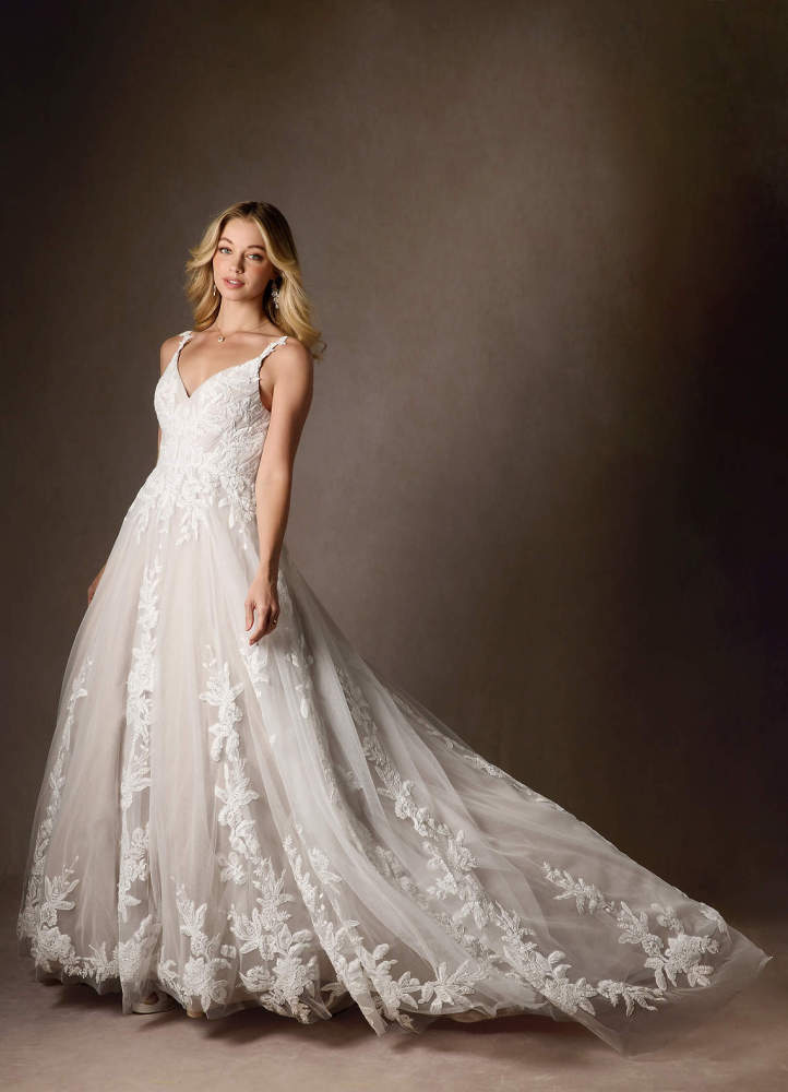 elyessen  Diamond White A-Line V-Neck Sequins Tulle Dress