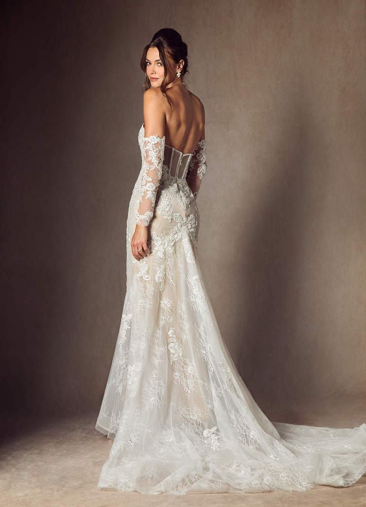 elyessen  Diamond White Mermaid Strapless Lace Dress