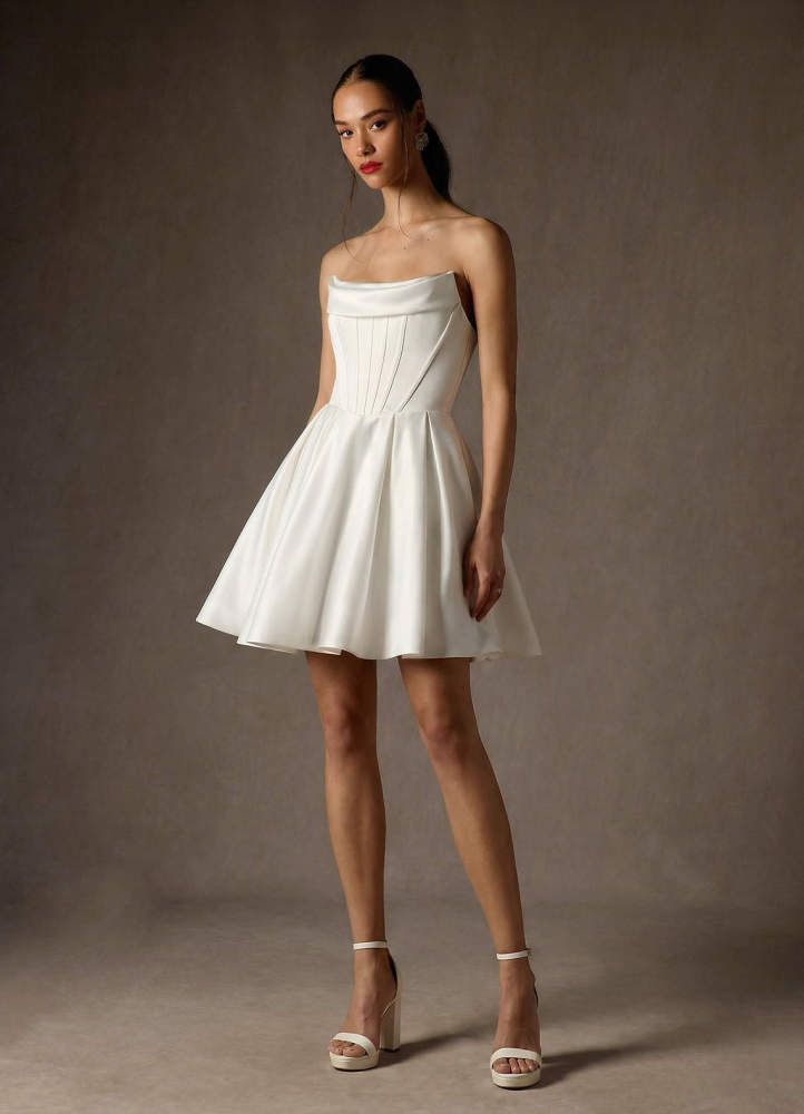 elyessen Kadison Diamond White A-Line Strapless Satin Dress