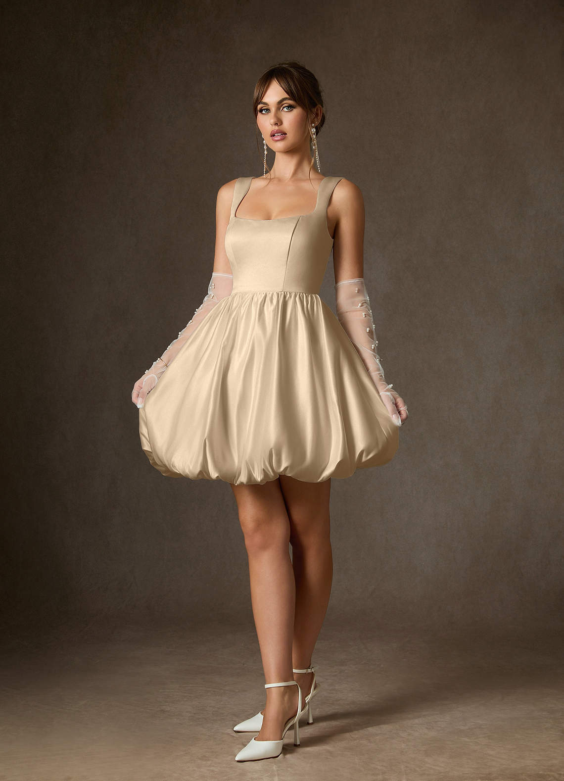 elyessen Blossom Diamond White A-Line with Pockets Satin Dress
