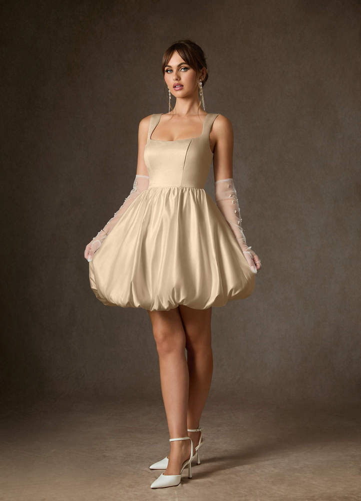 elyessen Blossom Diamond White A-Line with Pockets Satin Dress