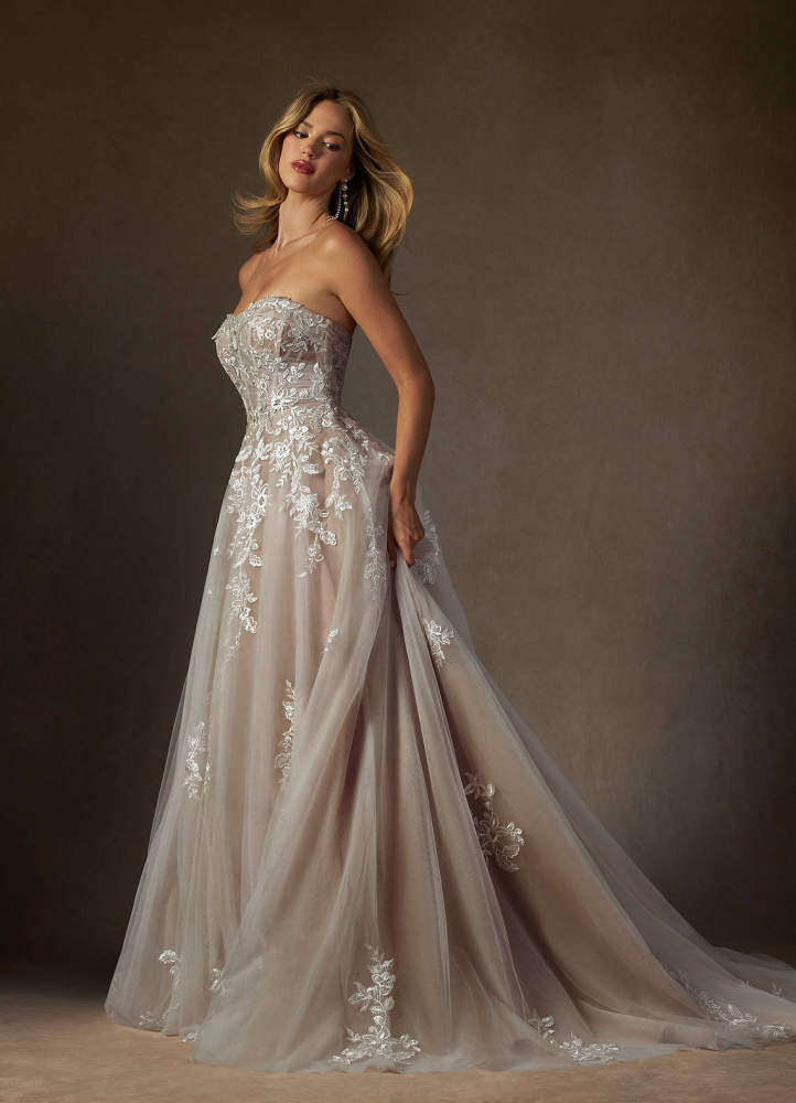 elyessen  Diamond White Ball-Gown Strapless Lace Dress