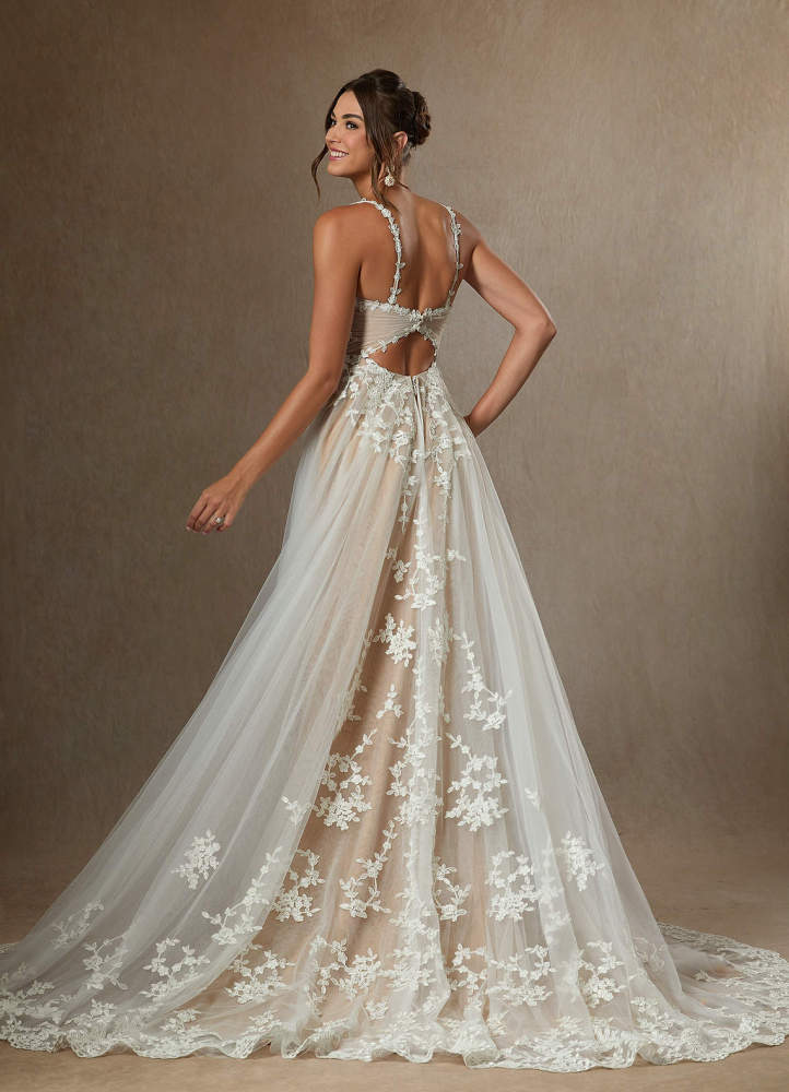 elyessen Free pannier Diamond White A-Line V-Neck Lace Tulle Dress
