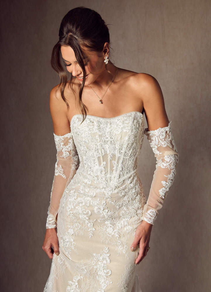 elyessen Caitlin Diamond White Mermaid Strapless Lace Dress