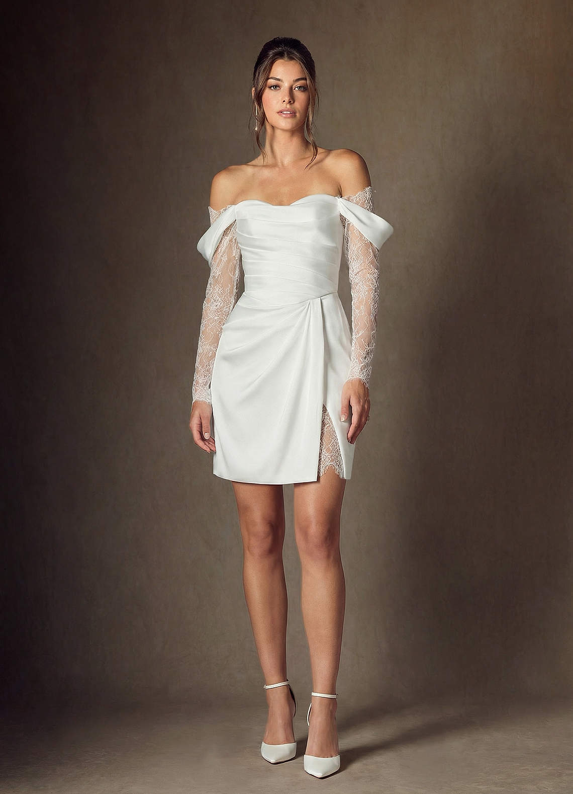 elyessen Alesya Stretch Diamond White A-Line Sweetheart Neckline Lace Dress