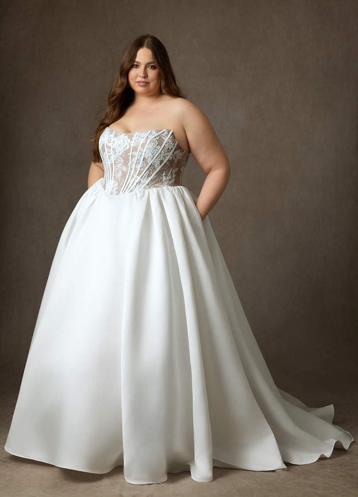 elyessen  Diamond White Ball-Gown Strapless Lace Dress