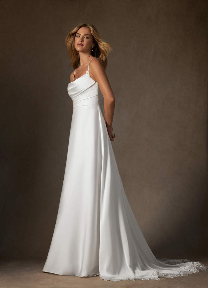 elyessen Sable Stretch Diamond White A-Line Lace Stretch Satin Dress