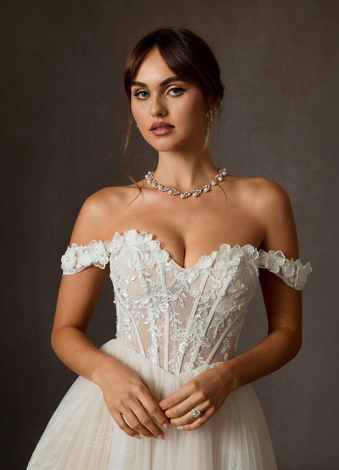 elyessen  Diamond White Ball-Gown Off the Shoulder Lace Dress