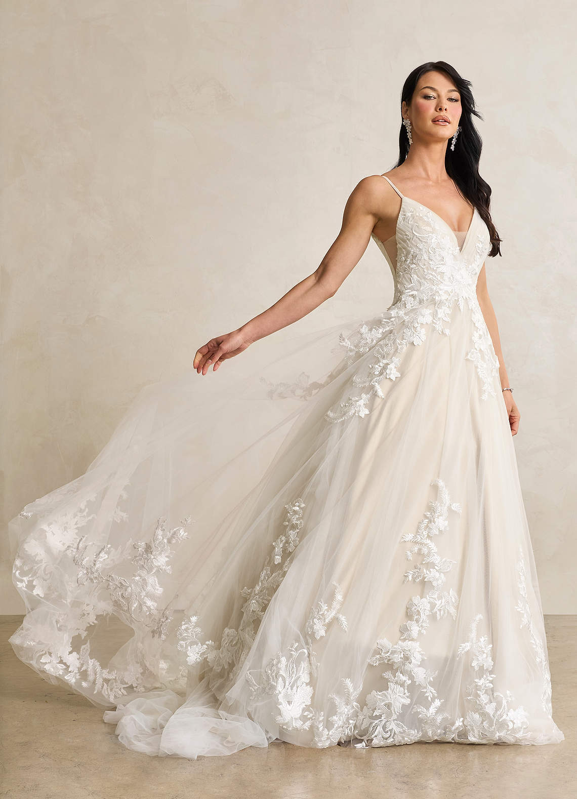 elyessen Rhodes Diamond White A-Line V-Neck Sequins Tulle Dress