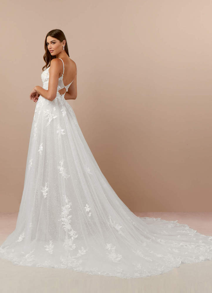 elyessen Arabelle Diamond White A-Line V-Neck Lace Tulle Dress