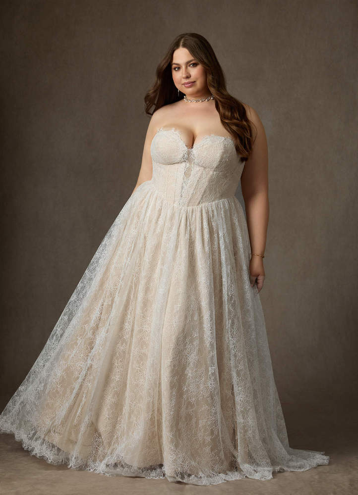 elyessen  Diamond White A-Line Strapless Lace Dress