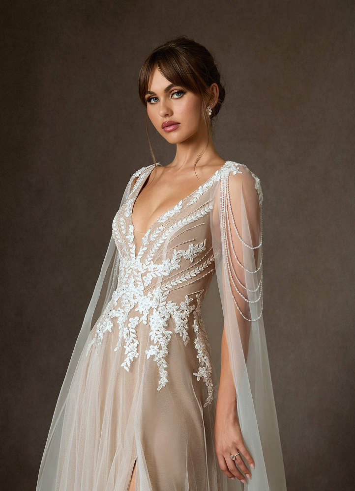 elyessen Goddess Two-Piece Diamond White A-Line V-Neck Sequins Tulle Dress