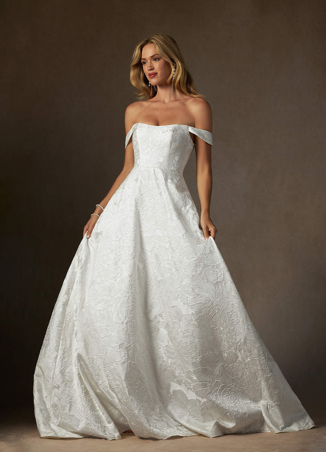 elyessen Amaya Diamond White Ball-Gown Strapless Floral Jacquard Dress