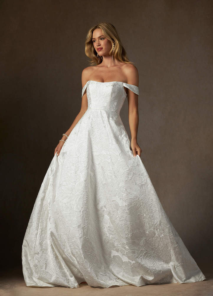 elyessen Amaya Diamond White Ball-Gown Strapless Floral Jacquard Dress