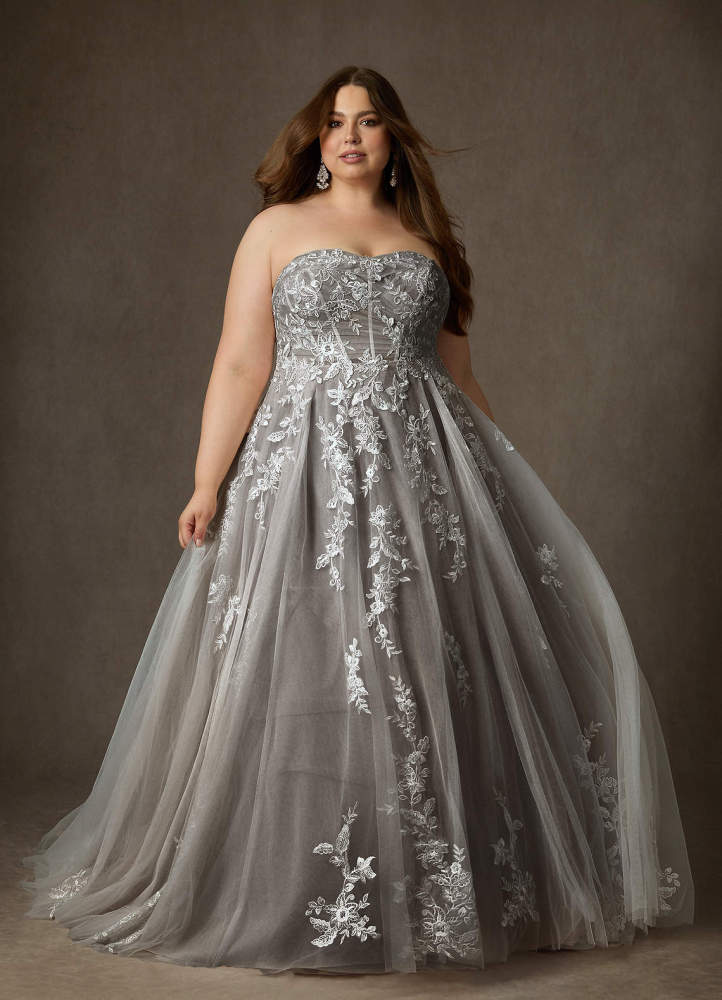 elyessen  Diamond White Ball-Gown Strapless Lace Dress