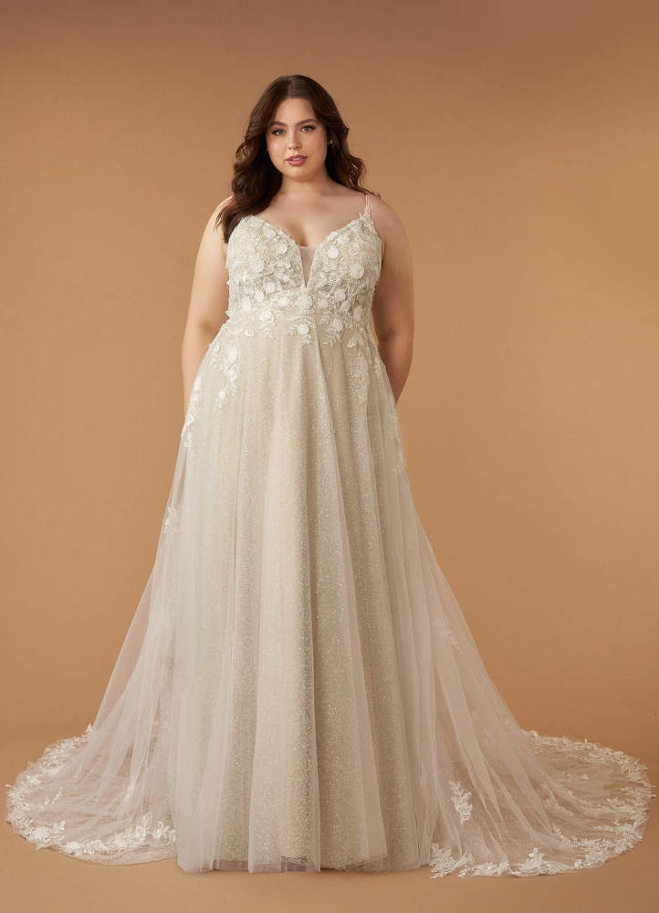 elyessen  Diamond White A-Line V-Neck Lace Tulle Dress
