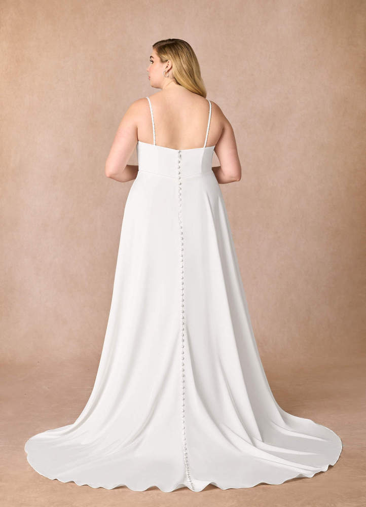 elyessen Shiv Diamond White A-Line Beaded Crepe Back Satin Dress