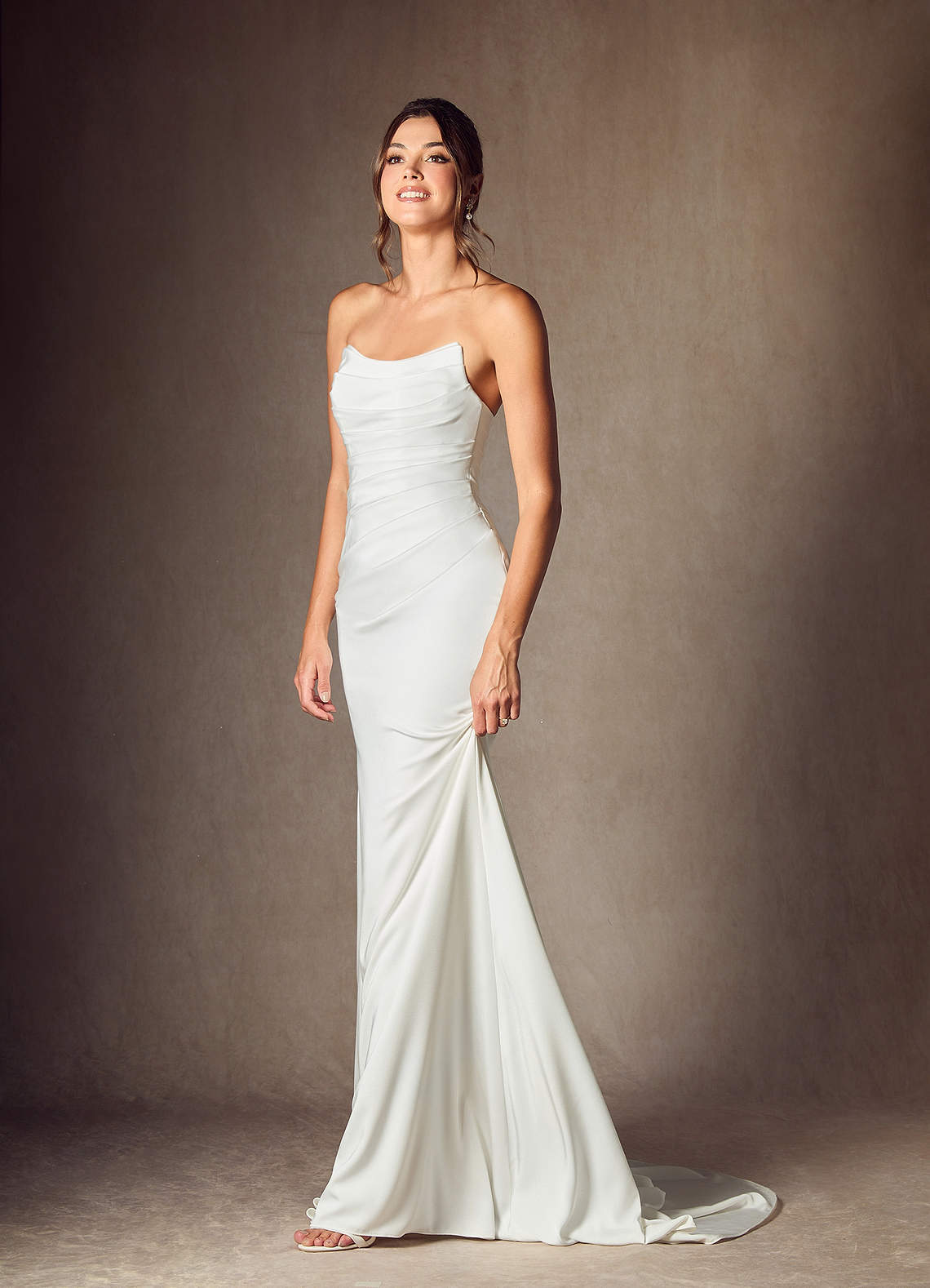 elyessen Elyse Diamond White Mermaid Strapless Crepe Back Satin Dress