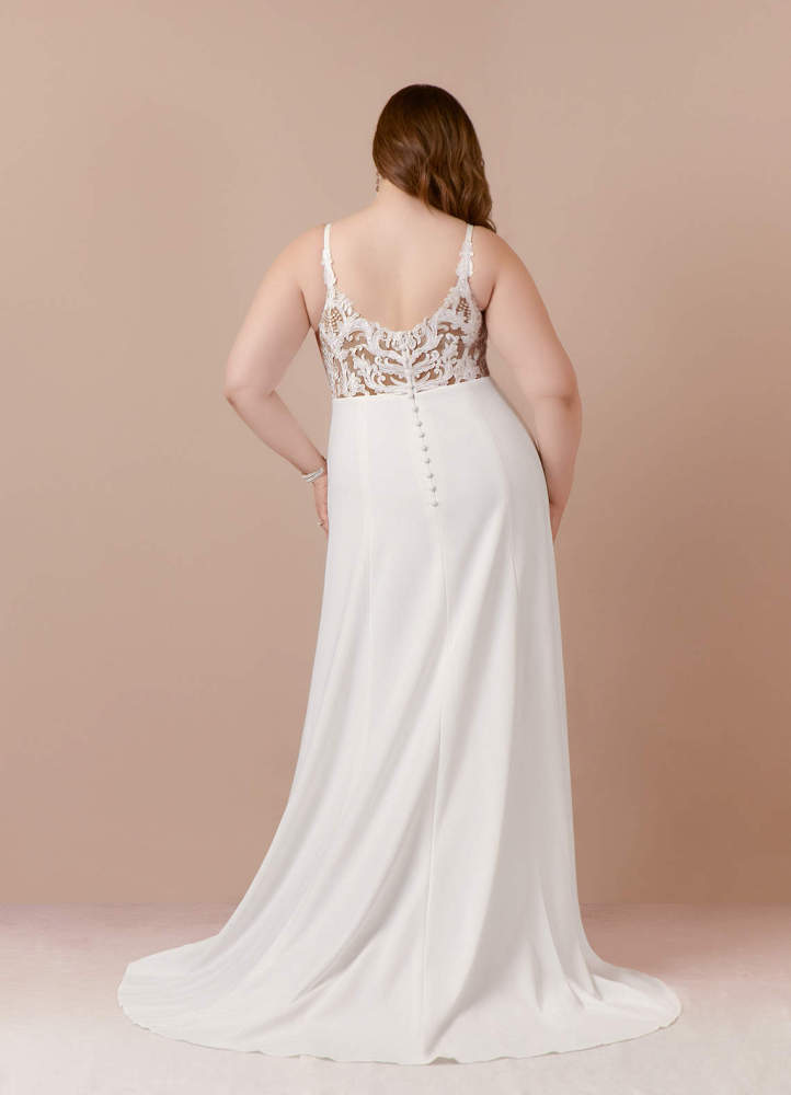 elyessen  Stretch Diamond White A-Line V-Neck Sequins Stretch Crepe Dress